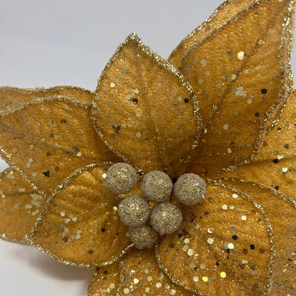Lux Beaded Gold Poinsettia Stem H:23" Dia 11" | DB