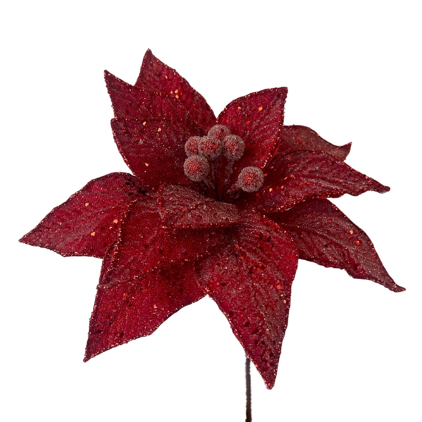 Lux Beaded Red Poinsettia Stem H:23" Dia:11" | DB