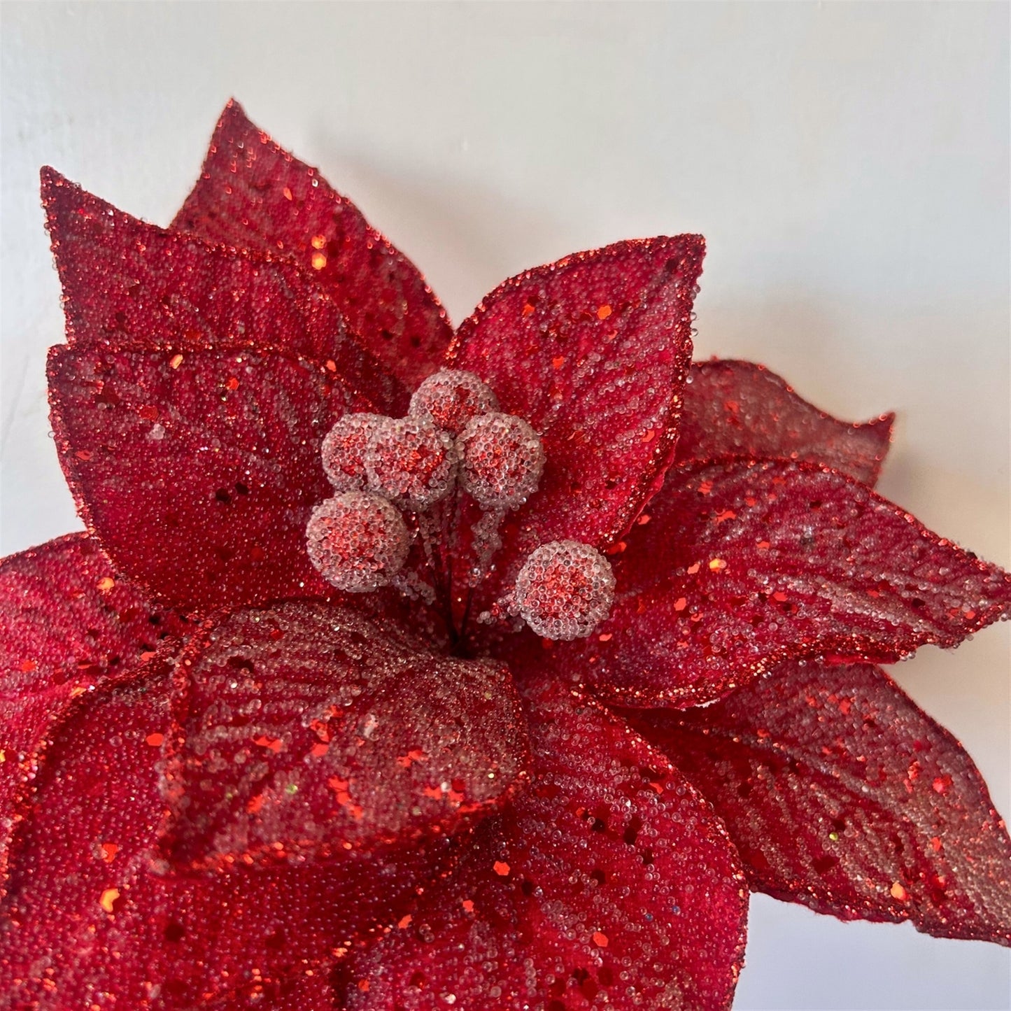 Lux Beaded Red Poinsettia Stem H:23" Dia:11" | DB