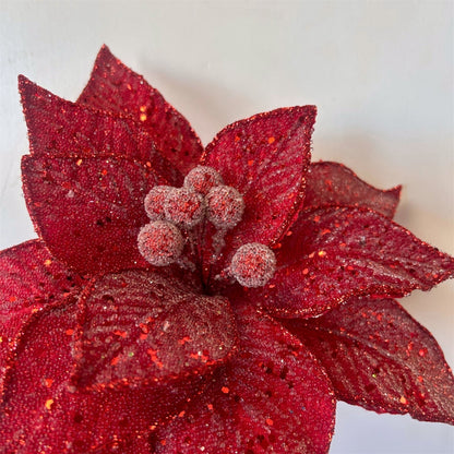 Lux Beaded Red Poinsettia Stem H:23" Dia:11" | DB