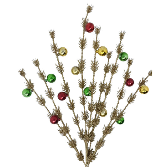 Wild Gold Glittered Pine Spray w/ Balls 41" | TG