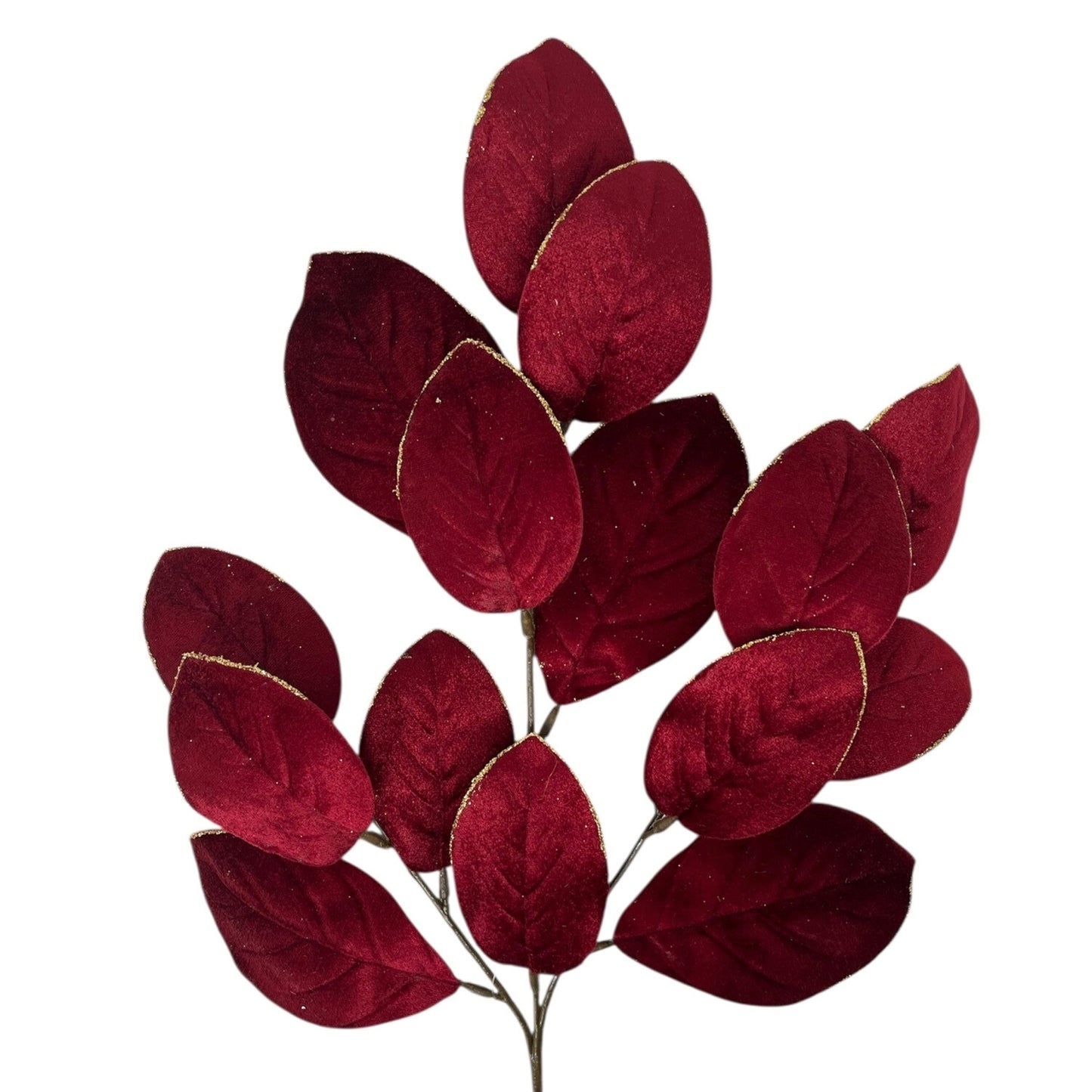 Mini Velvet Magnolia Leaf Spray 23" - Deep Red | TG