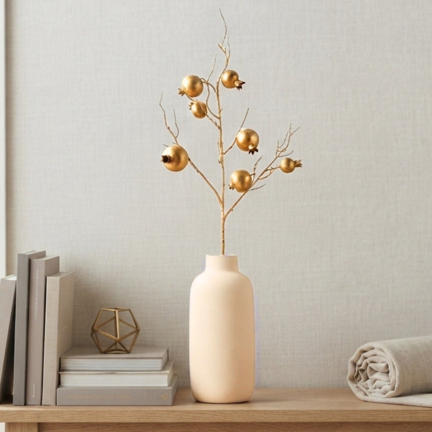 34" Metallic Gold Pomegranate Spray Christmas decoration featuring elegant gold pomegranate accents and a lustrous metallic finish