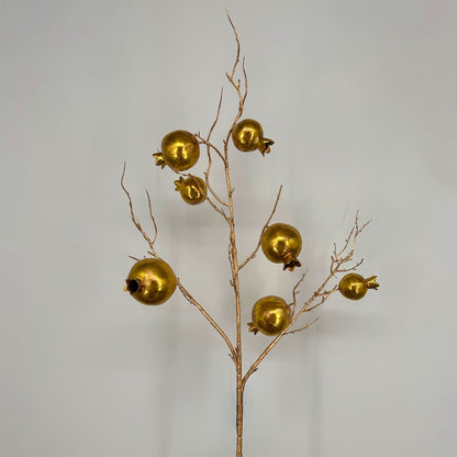 34" Metallic Gold Pomegranate Spray Christmas decoration featuring elegant gold pomegranate accents and a lustrous metallic finish
