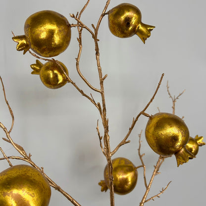 34" Metallic Gold Pomegranate Spray Christmas decoration featuring elegant gold pomegranate accents and a lustrous metallic finish