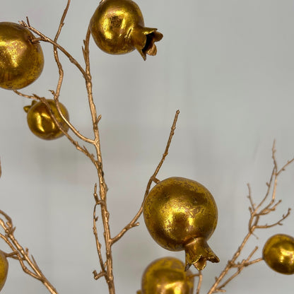 34" Metallic Gold Pomegranate Spray Christmas decoration featuring elegant gold pomegranate accents and a lustrous metallic finish