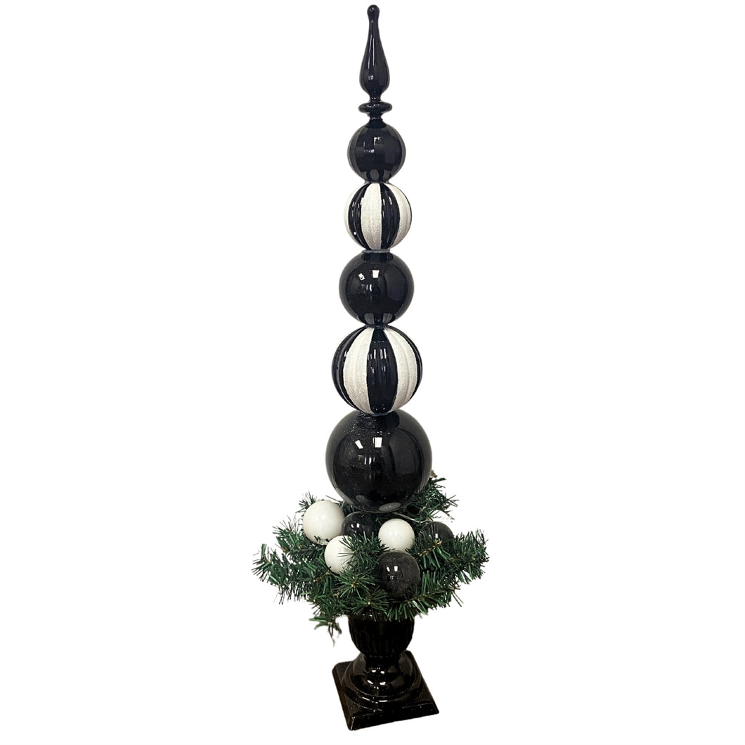 30'' H Shatterproof Finial In Pot W/ Led Light (Black And White In Black Base) | LC