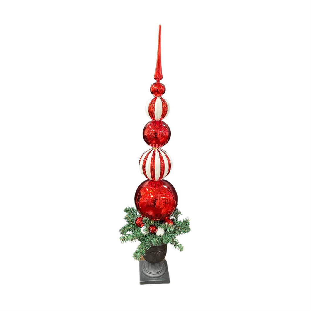 30'' H Shatterproof Finial In Pot W/ Led Light (Red And White In Black Base) | LC