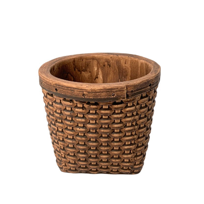 Woven Basket Pattern Ceramic Container 4" | YK