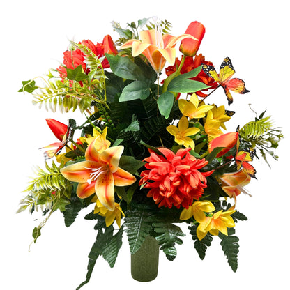 Butterfly Blooms Pre-Made Vase Insert (Orange/Yellow)