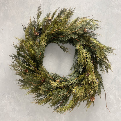 Real Touch Cypress Wreath w/ Mini Cones 24" | YS