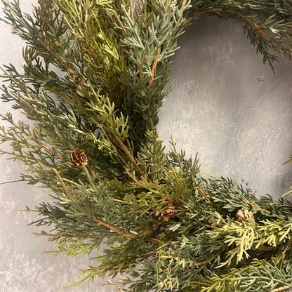 Real Touch Cypress Wreath w/ Mini Cones 24" | YS