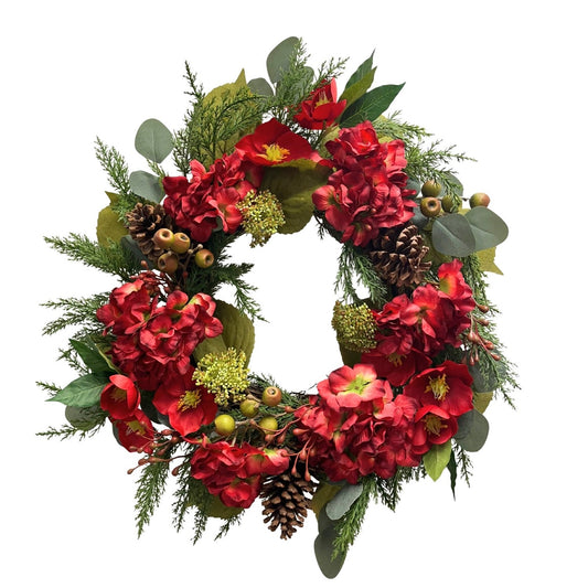Winter Hydrangea Wild Rose Wreath 24" | TG