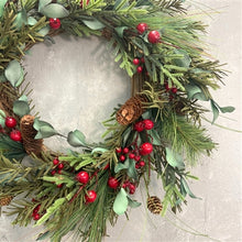 Load image into Gallery viewer, Western Woods Pine / Berry/ Pinecone Wreath 24&quot; | KS