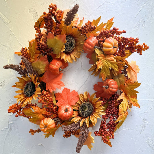 Fall Harvest Pumpkin/Sunflower Wreath 24" | KS