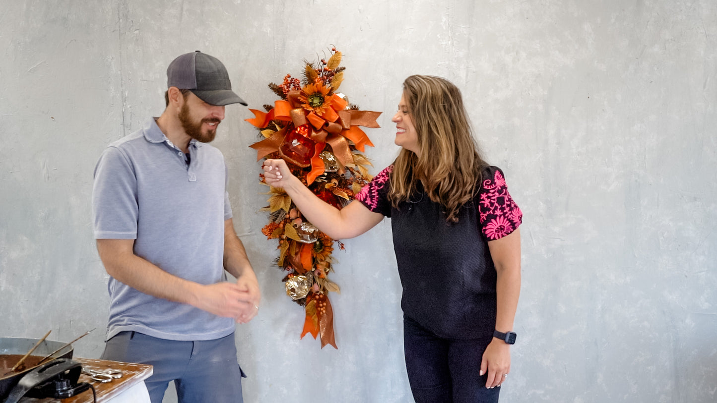 Fall Tear Drop Swag featuring Pumpkins, Sunflowers and Bling (Completed Swag)