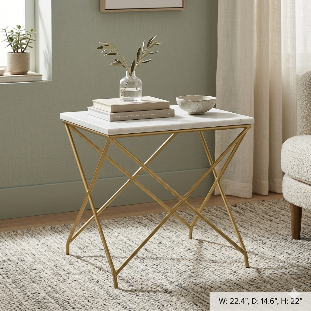 Xander End Table With White Marble Top (Pick Up Only)