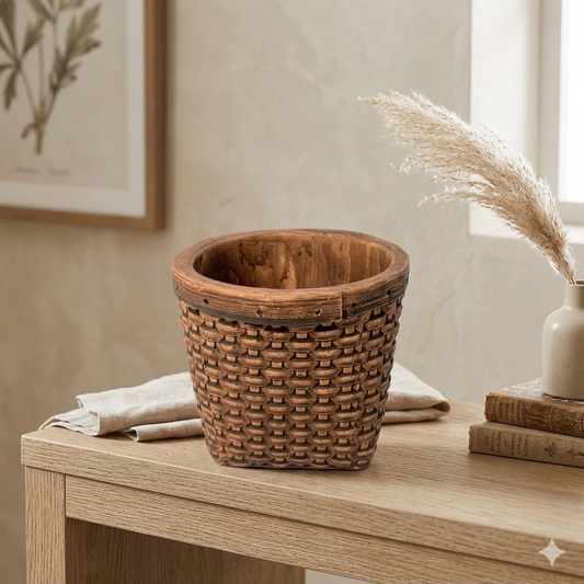 Woven Basket Pattern Ceramic Container 4" | YK