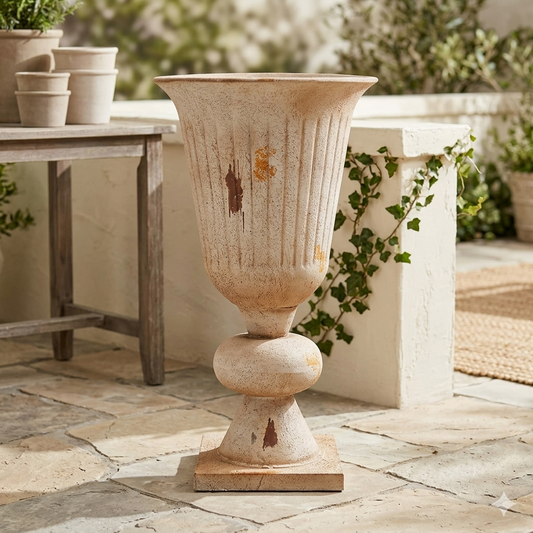 Rustic Antique Whitewashed Urn 24” | AMR