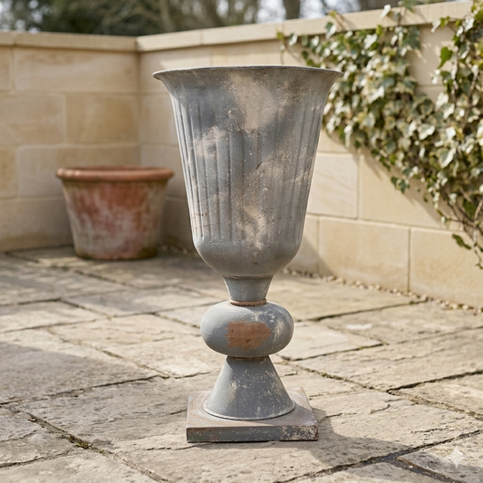 Rustic Antique Grey Wash Urn 24” | AMR
