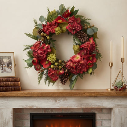 Winter Hydrangea Wild Rose Wreath 24" | TG