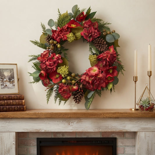 Winter Hydrangea Wild Rose Wreath 24" | TG