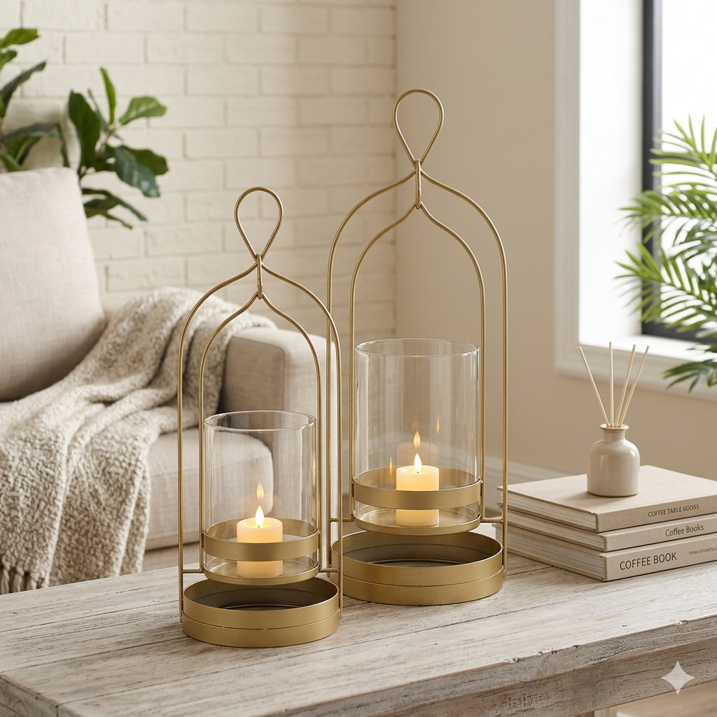 Gold Modern Suspended Glass Candle Holder 18" H x 7" Dia | SB