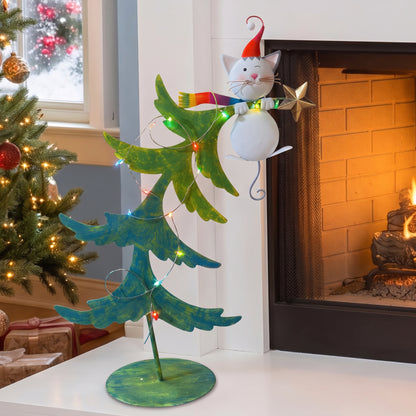 Metal Color Pop Cat on Tree w/ LED Lights 29.5" | FH