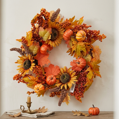 Fall Harvest Pumpkin/Sunflower Wreath 24" | KS