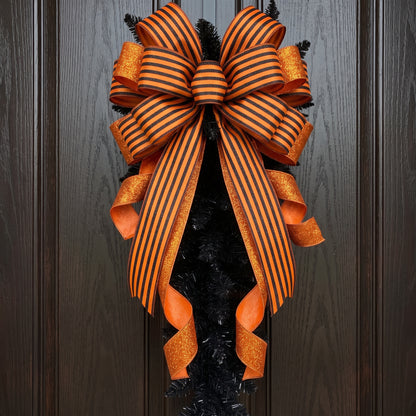 Orange w/ Black Glitter Stripe Ribbon 2.5" x10yd | CRR