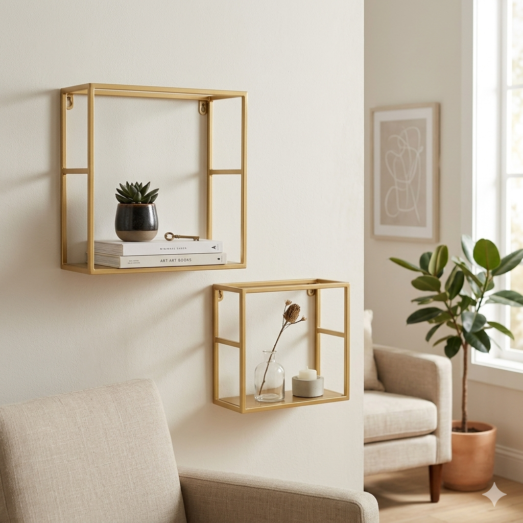 Modern Gold Metal Shelf Set of Two