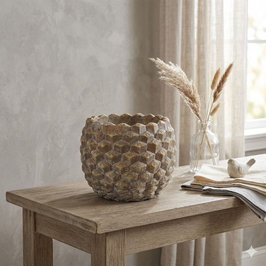Cement Pine Cone Pot  8" x 8" x 6" | XJC22
