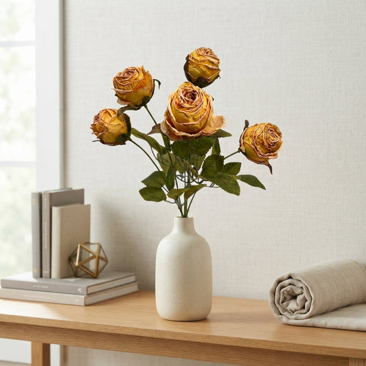 Mini Faux Dried Rose Bush x6 - 12" - Gold | GT