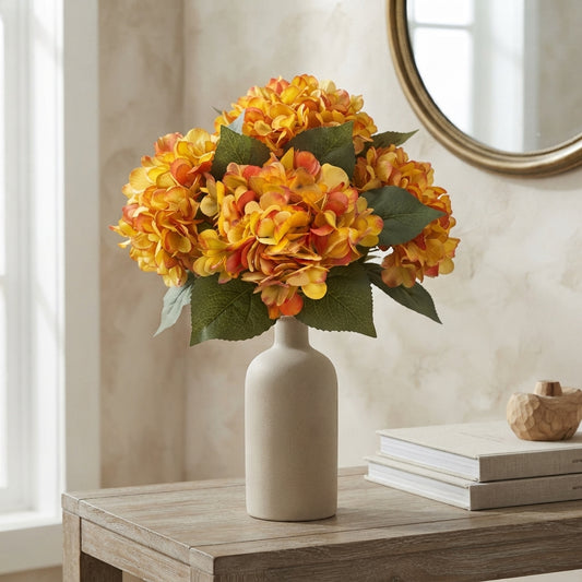 Faux Dried Hydrangea pick 13.5" - Yellow/ Orange | GT