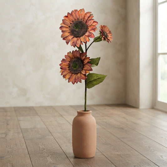 Vintage Fabric Sunflower Spray x 3 - 52" - Rust | GT
