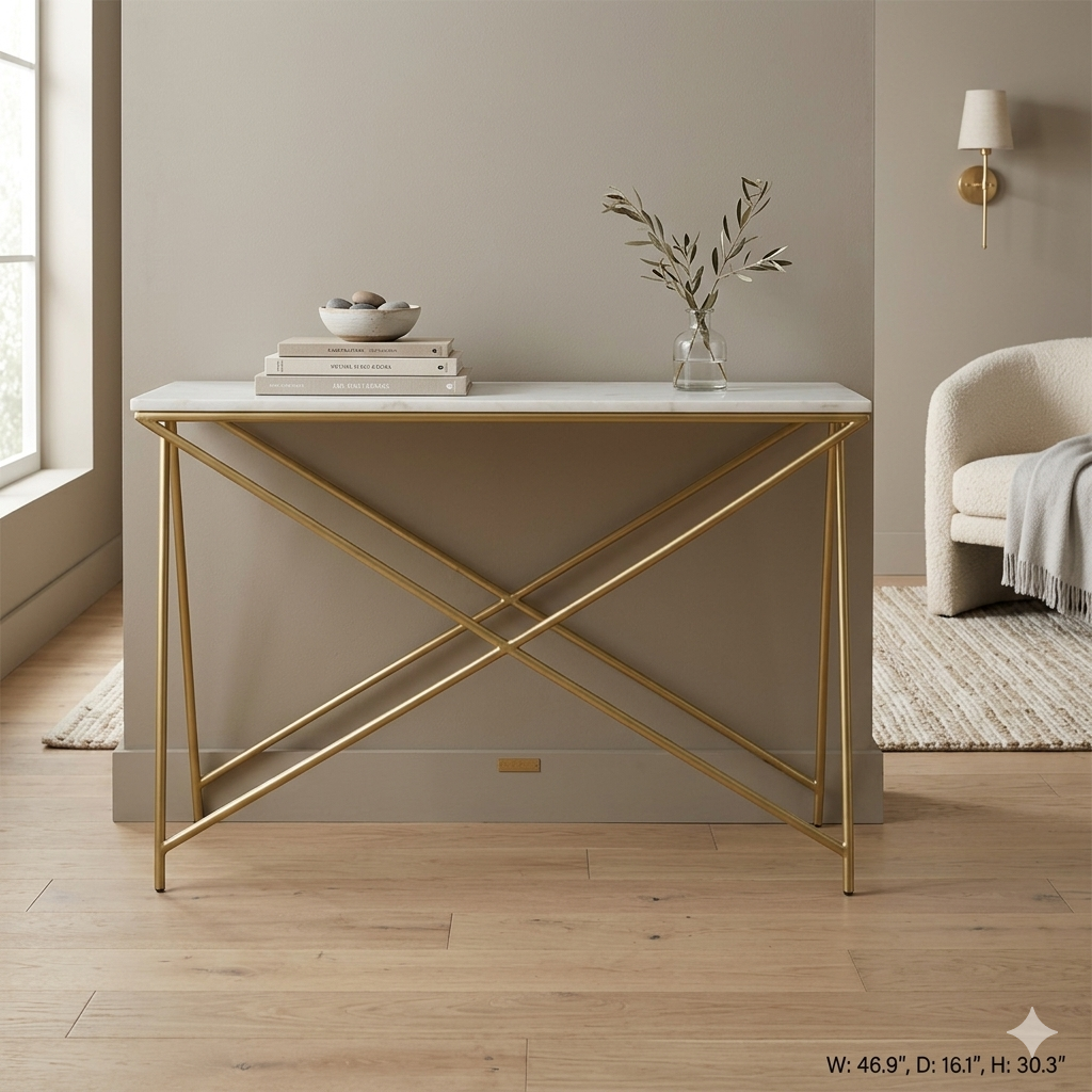 Xander Console Table with White Marble Top (Pick Up Only)