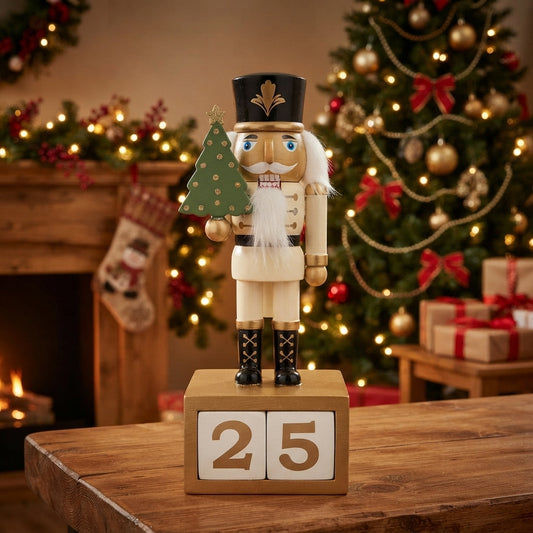 MDF White Nutcracker Tabletop Christmas Countdown 9.5" | LC