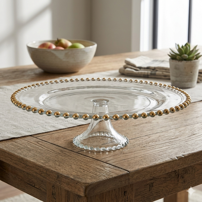 Clear Gold Glass Cake Stand 13" Dia x 3.5" H | SB