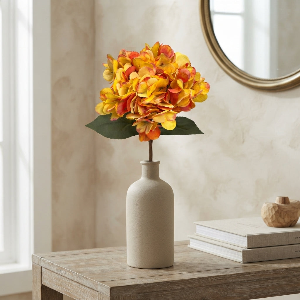 Faux Dried Hydrangea pick 13.5" - Yellow/ Orange | GT