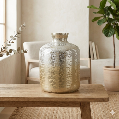 Foil Glass Vase Platinum Vase 9.5"H x 7" Dia | SB