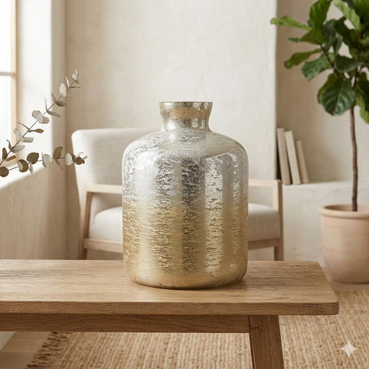 Foil Glass Vase Platinum Vase 9.5"H x 7" Dia | SB