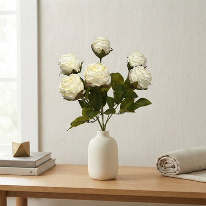Mini Faux Dried Rose Bush x6 - 12" - Cream | GT