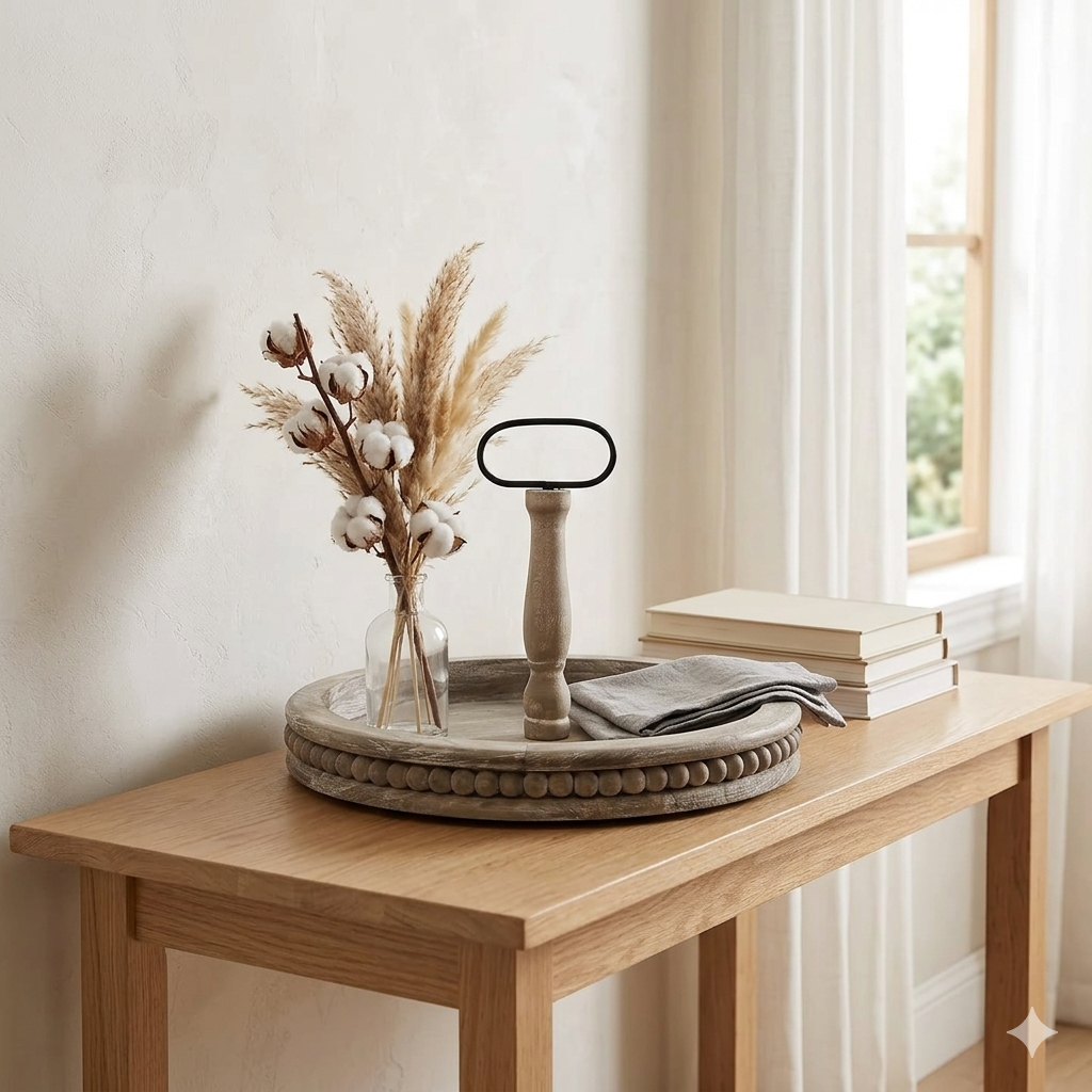 Round Wooden Tray in Dark Wood