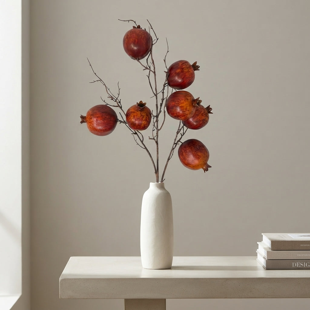 Faux Botanical Pomegranate Stem 34" - Red Orange | YS