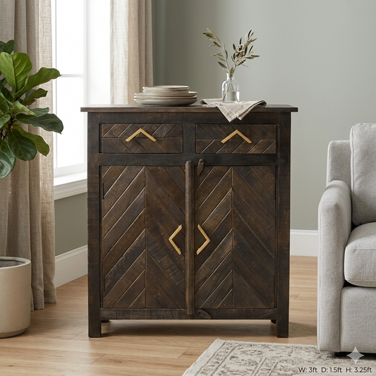 3' x 3.25' Dark Brown Vintage Wood Cabinet | DCF