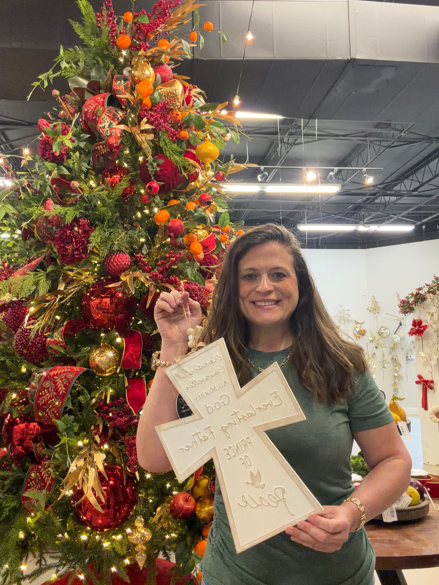 Wooden Whitewash Isaiah 9:6 Cross Ornament 16.5" - Natural | TA