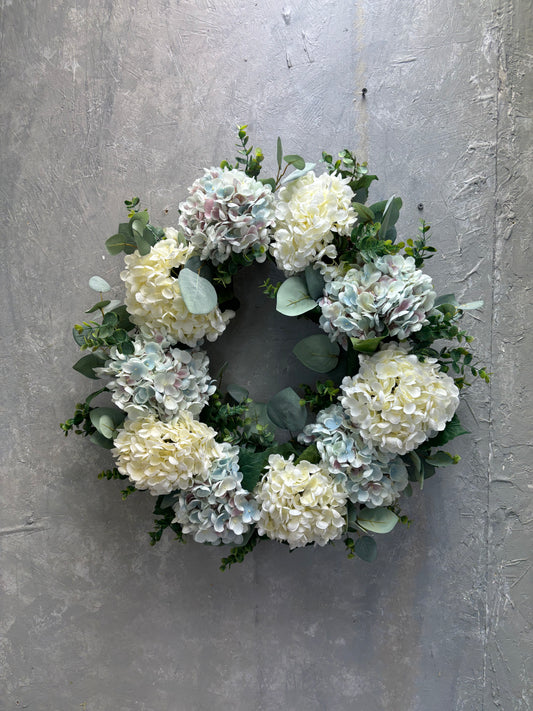 22" Blue and Cream Hydrangea Wreath {Completed Wreath}