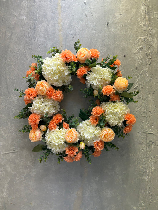 24" Peaches and Cream Wreath {Completed Wreath}