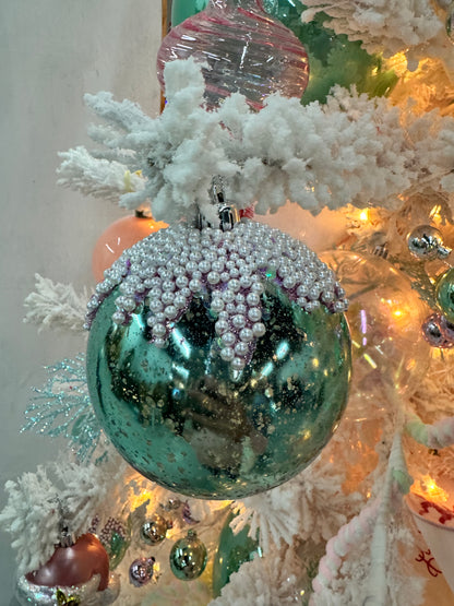 Pearl Icing Ornament Ball 4" in Aqua | XJC22