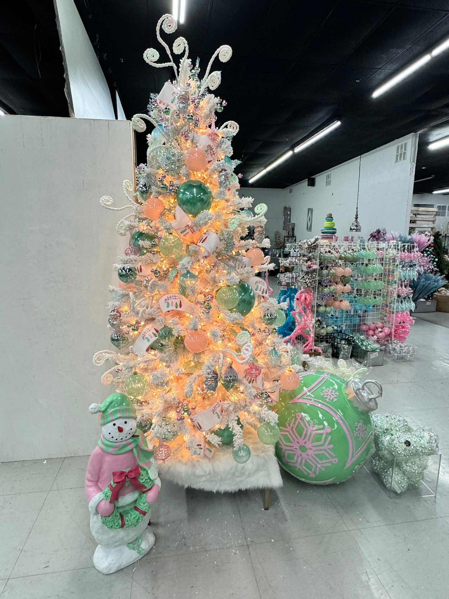 31'' Fiberglass Ball Ornament With Led Light (Mint Ball With Pink Hand Painting) | LC (IN STORE PICKUP ONLY)